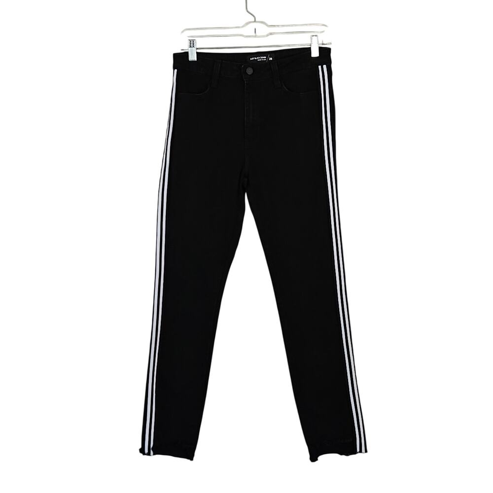 Just Black Jeans Black w/ Double Side White Stripe Sz 28 EUC Frayed Hem